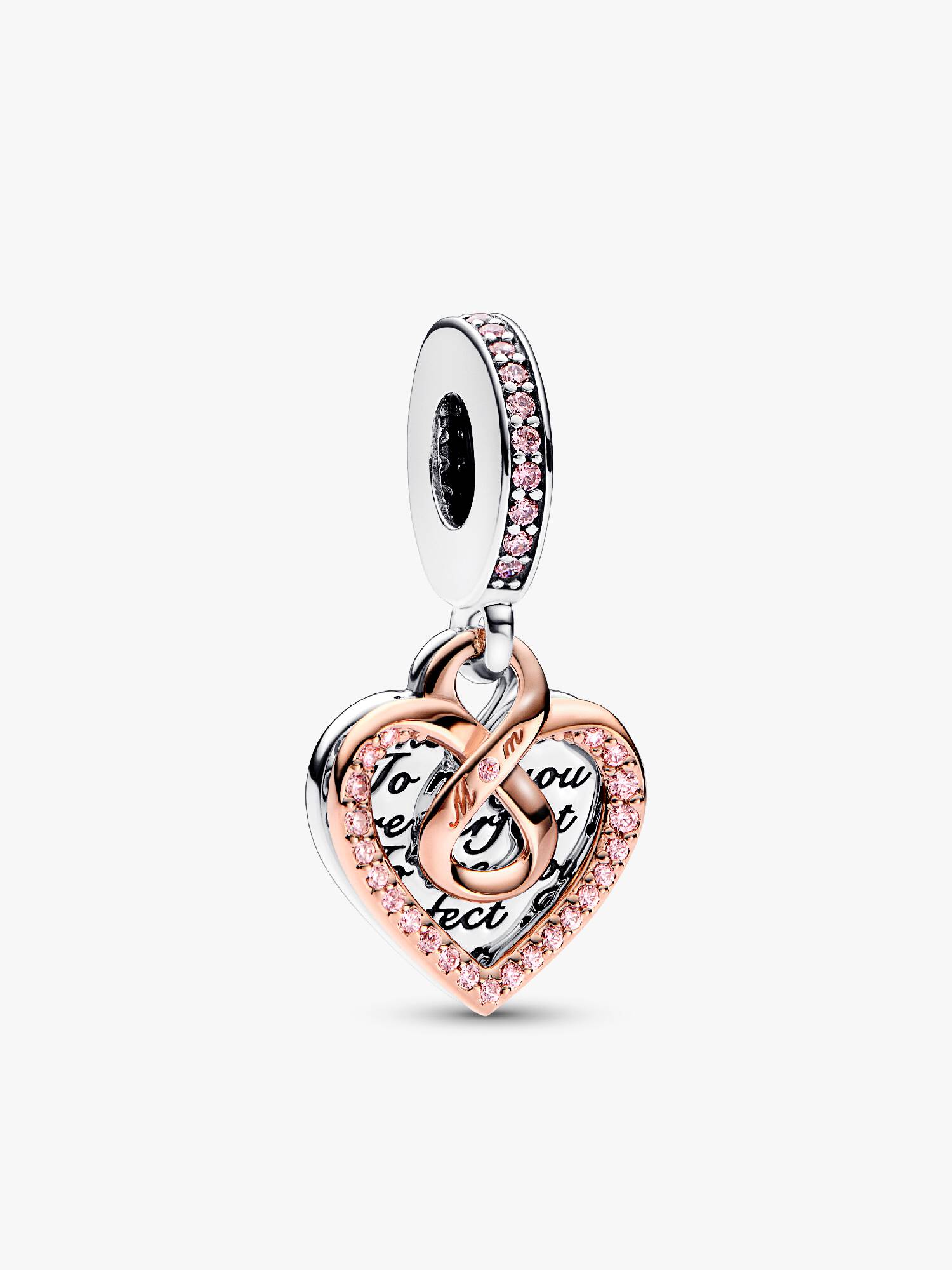 Charm colgante doble Corazón infinito de Mamá en dos tonos