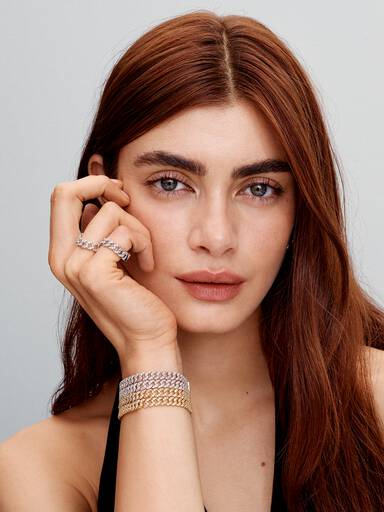 Anillo de Cadena Cubana en Pavé