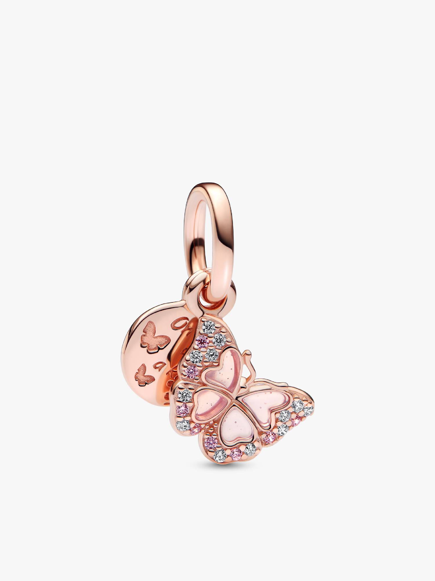 Charm colgante doble Mariposa rosa y cita