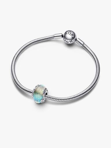 Charm de cristal Murano multicolor y pluma curvada
