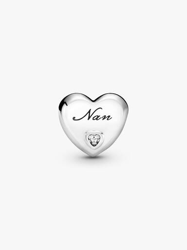 Nan heart silver charm with clear cubic zirconia