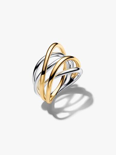 Anillo Bandas Entrelazadas en Dos Tonos
