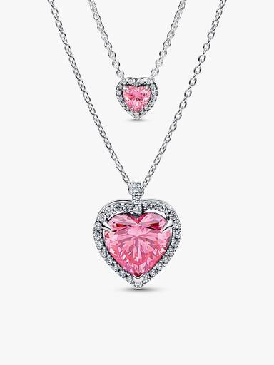 Sets de collares superpuestos con corazones elevados en rosa