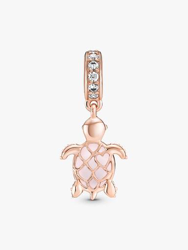 Charm colgante Tortuga de mar rosa de cristal Murano Recubrimiento en Oro Rosa 14k