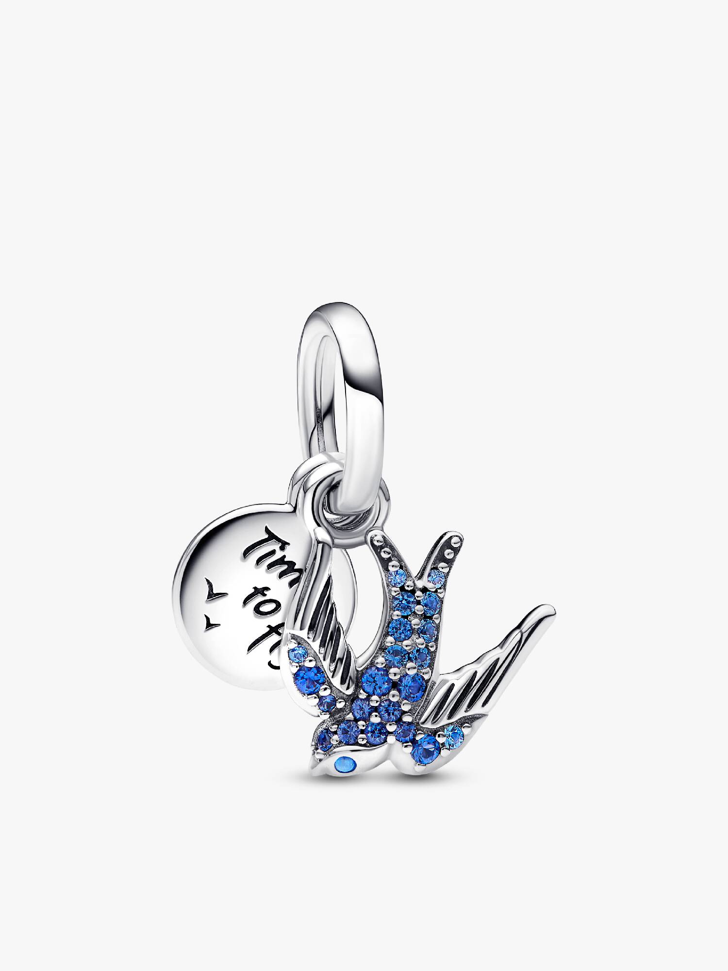 Charm Colgante doble Golondrina reluciente y cita