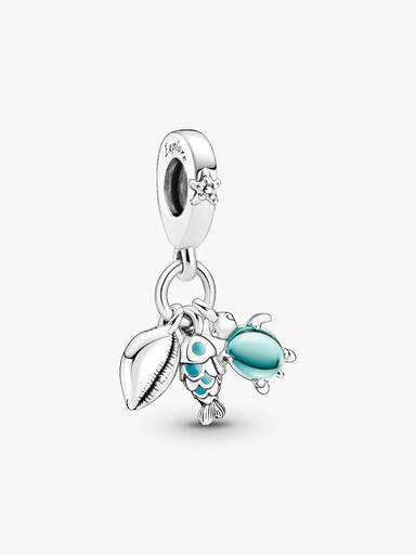 Charm colgante triple pescado, tortuga de mar y concha