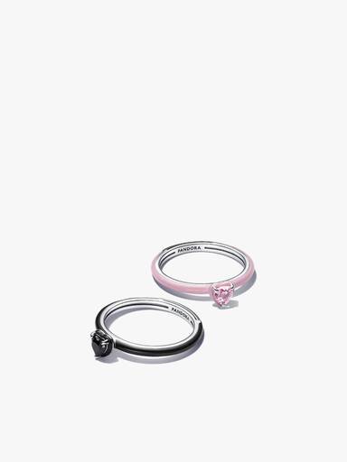 Set de Anillo Corazón Chakra en Rosa y Negro