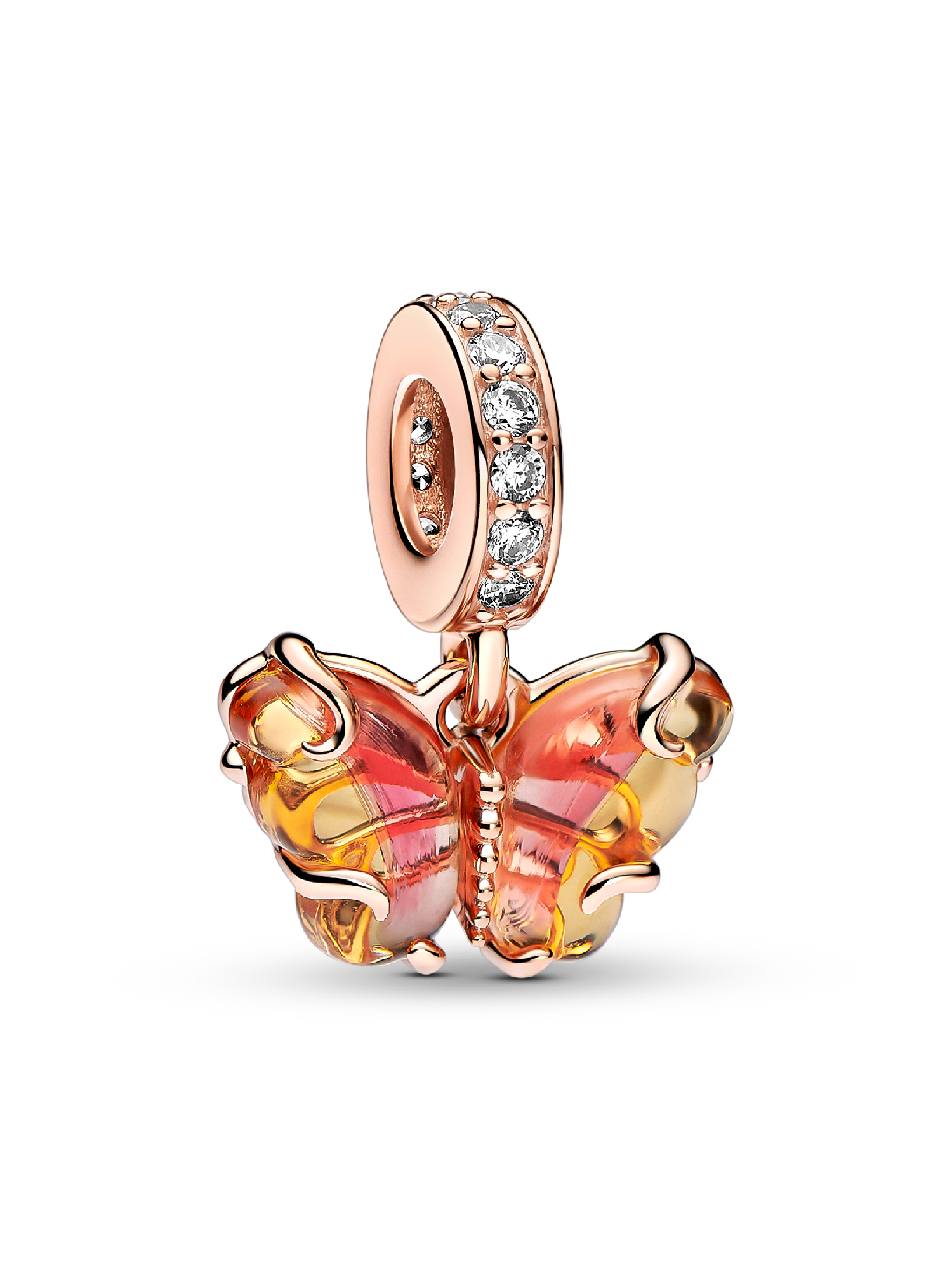 Charm Colgante Mariposa de Cristal Murano Rosa y Amarillo