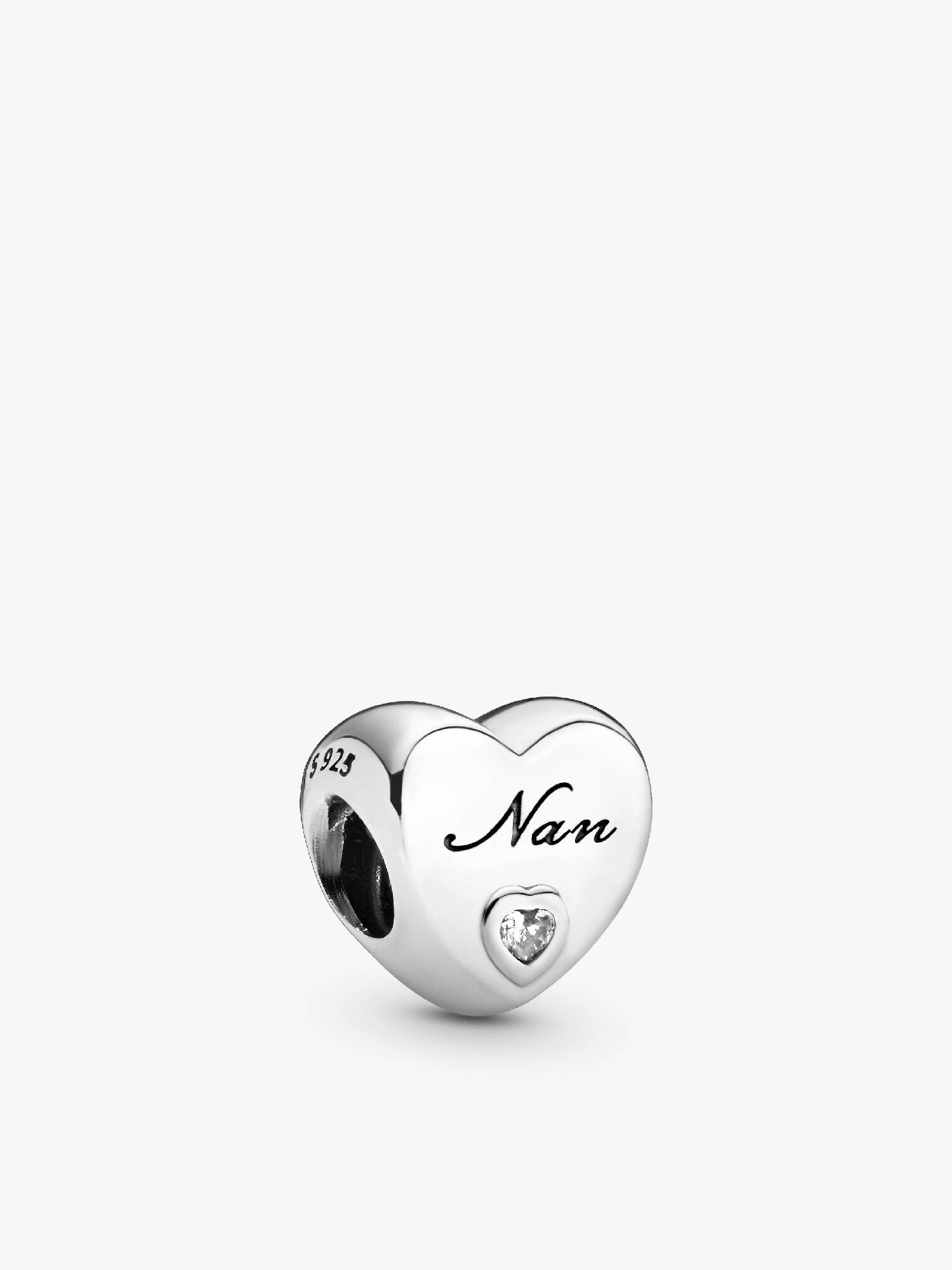 Nan heart silver charm with clear cubic zirconia
