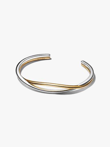 Brazalete rígido abierto entrelazado de dos tonos