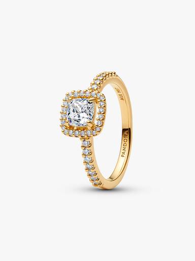Anillo Halo tranparente cuadrado brillante