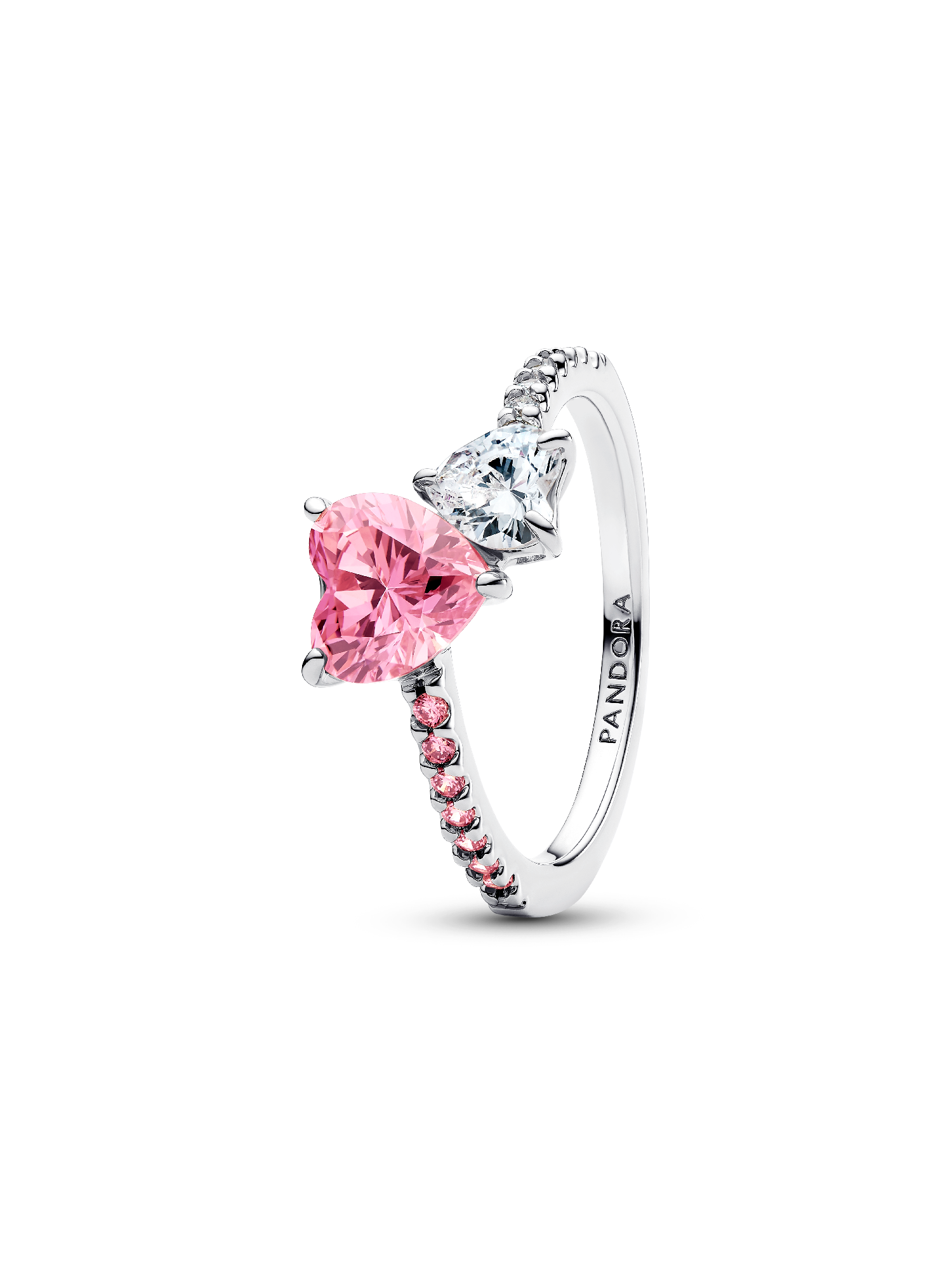 Anillo Brillante Corazón Doble Rosado y Transparente