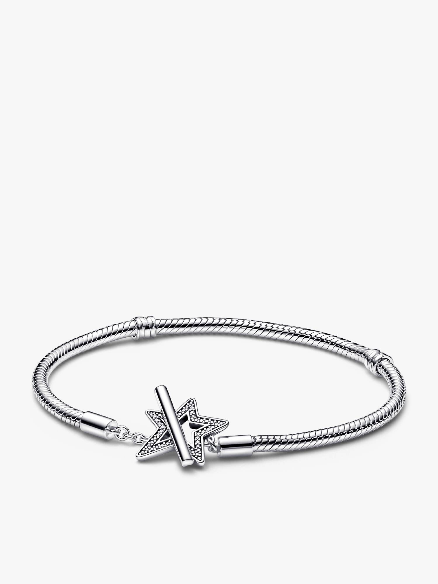Brazalete cadena de serpiente Estrella asimétrica con barra T Pandora Moments
