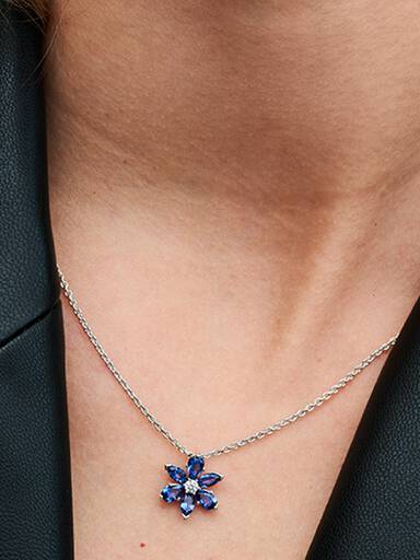 Collar con Colgante Racimo Herbario Azul Brillante
