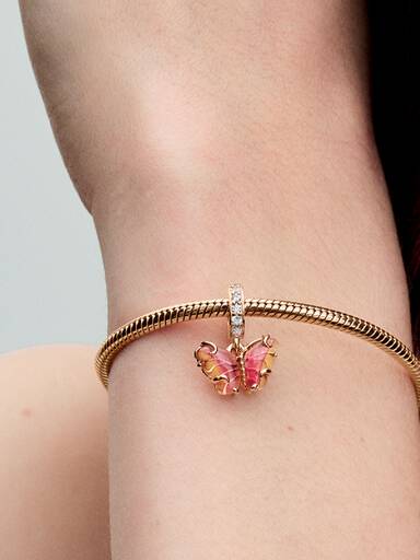 Charm Colgante Mariposa de Cristal Murano Rosa y Amarillo