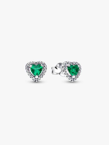 Aretes de botón Corazón verde elevado