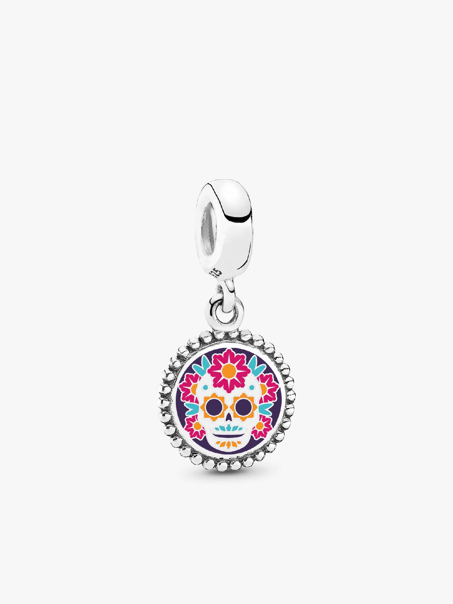 Charm Colgante Día de los Muertos – Flores en Fondo Morado