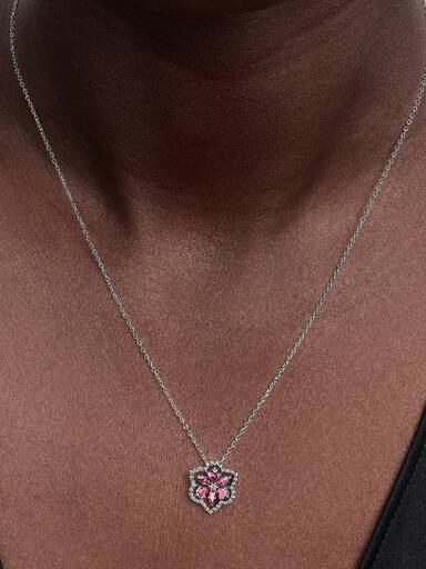 Collar con Colgante estilo herbario Rosado Brillante
