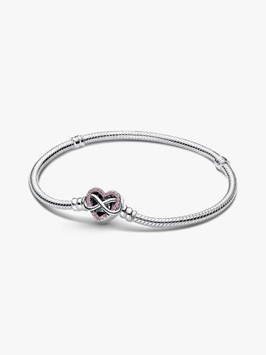Pulsera cadena de serpiente con broche de Corazón Infinito Rosado brillante