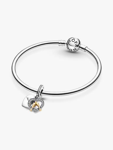 Charm colgante de dos tonos Feliz Aniversario en oro de 14k