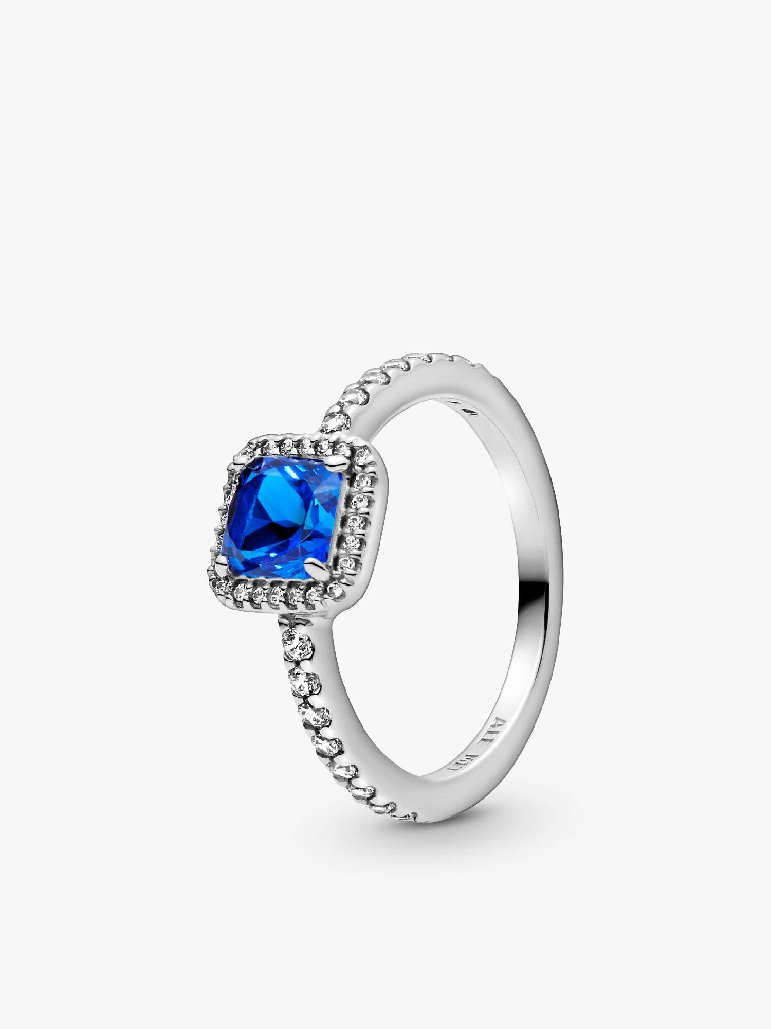 Anillo cuadrado azul con halo brillante