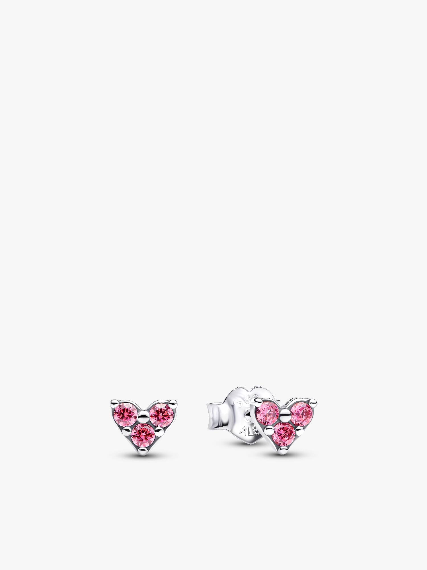 Aretes de botón Corazón con tres piedras rosadas