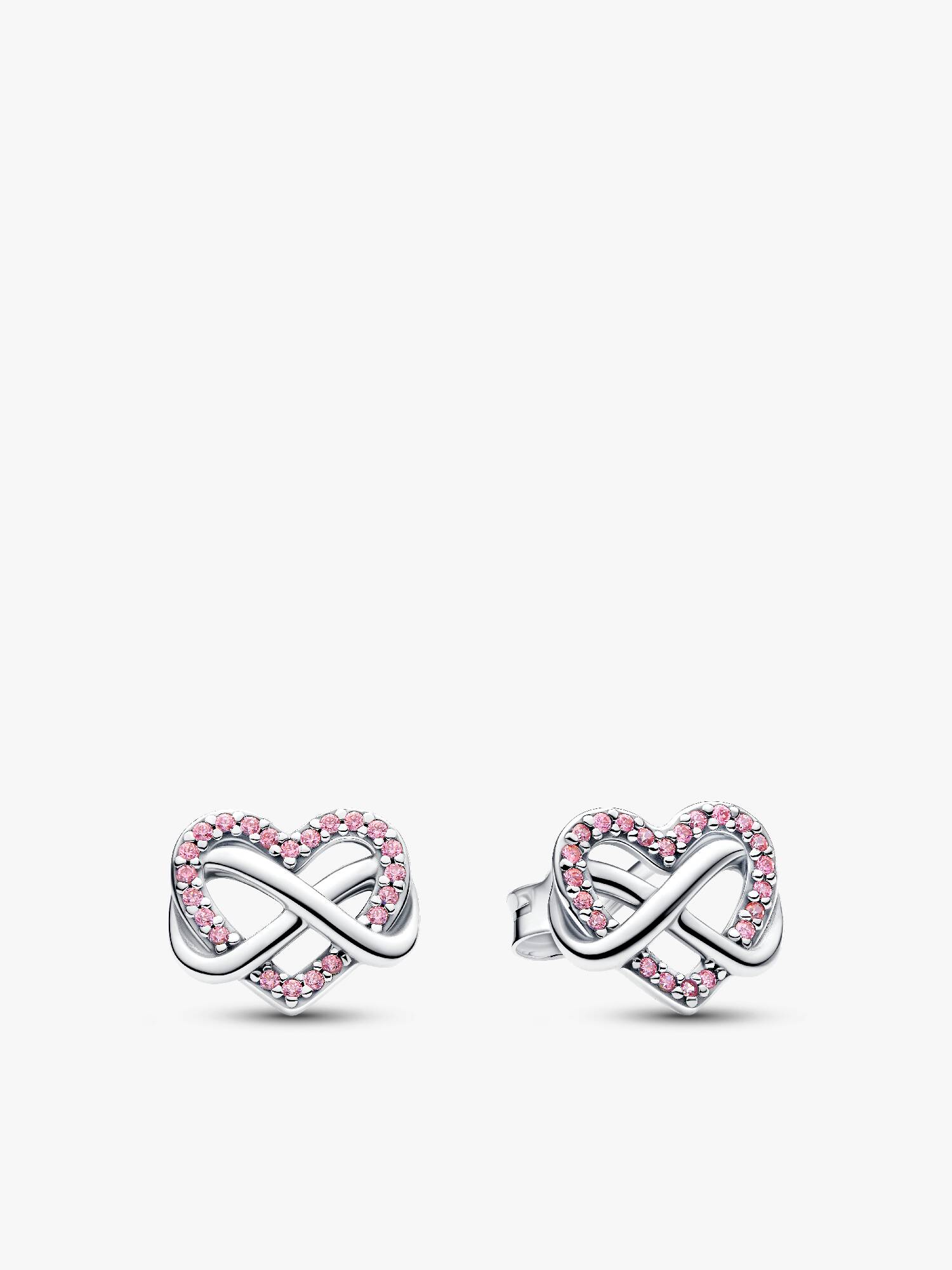 Aretes de botón Corazón Infinito Rosado Brillante