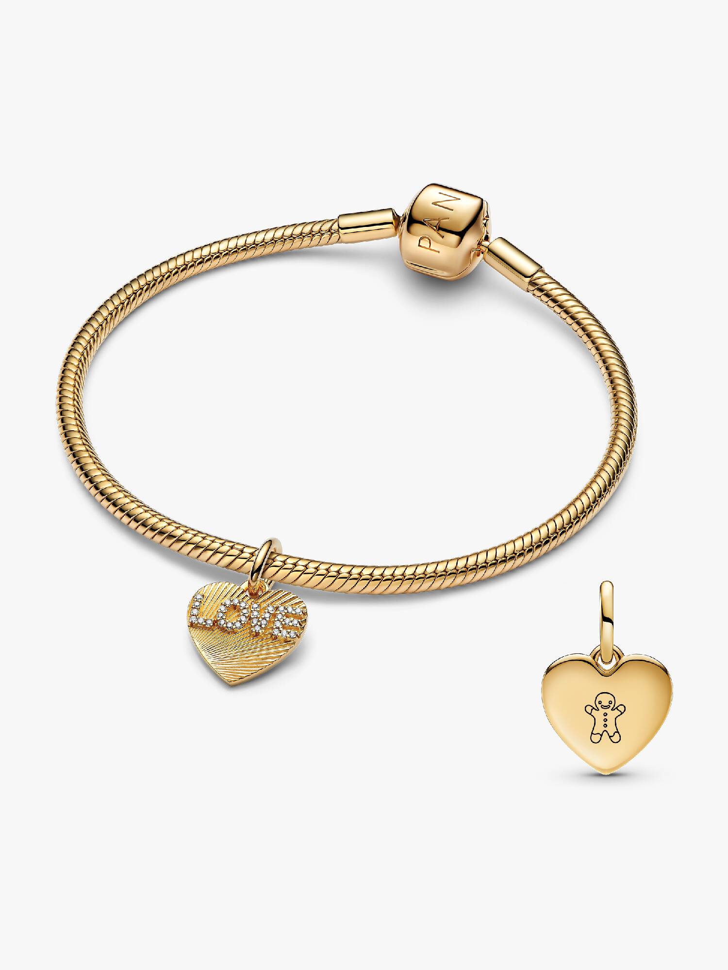 Set de Pulsera con Charm Corazón Dorado Grabable BE LOVE