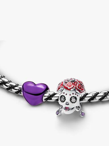 Set de Regalo de Brazalete con Charm Corazón Morado y La Catrina