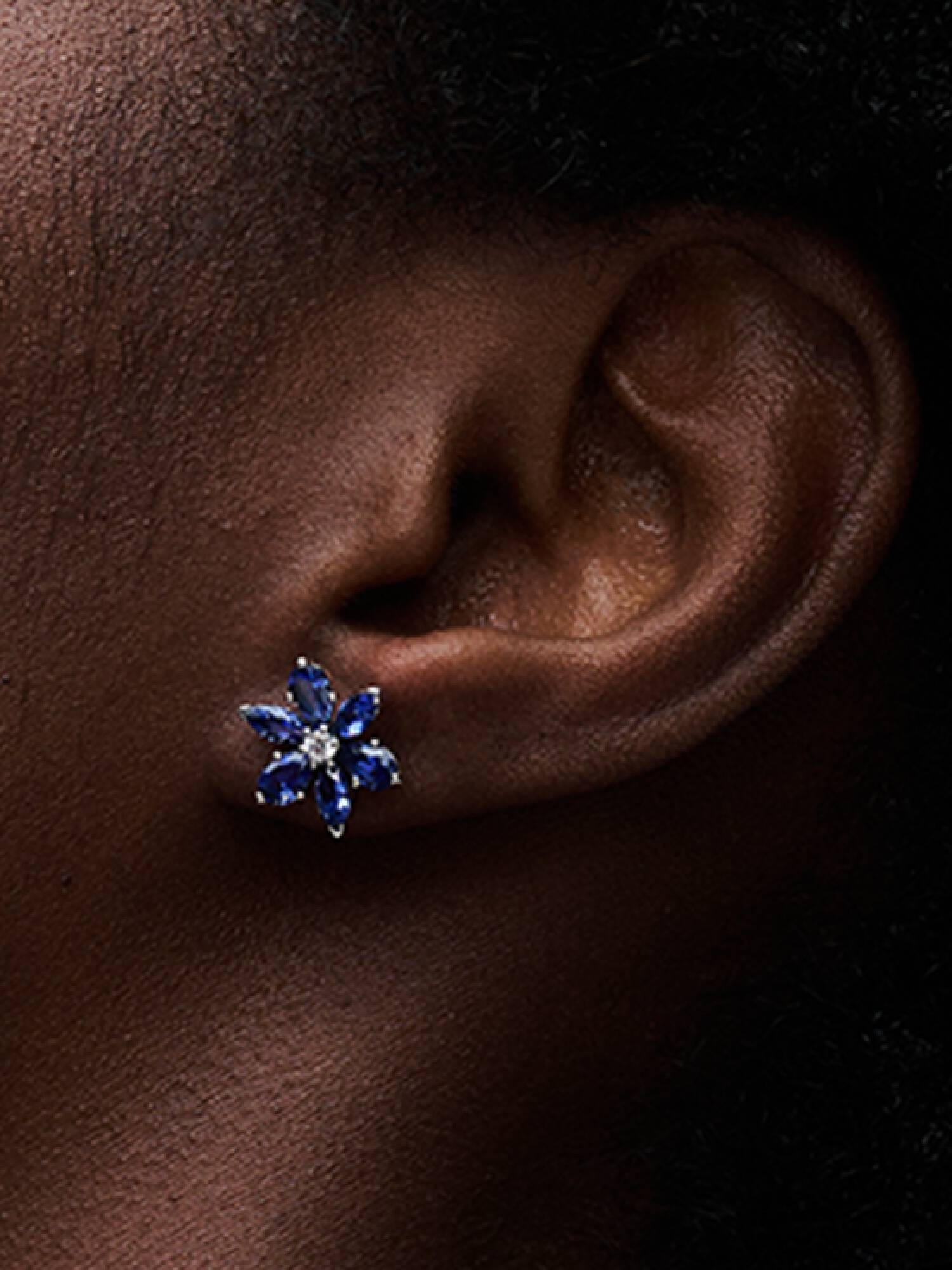 Aretes de botón Racimo herbario azul reluciente