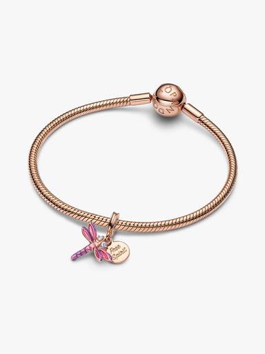 Charm colgante doble Libélula rosada