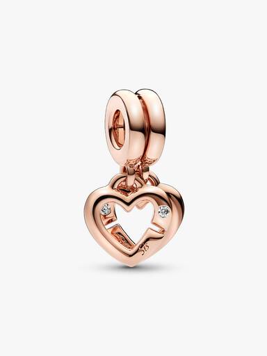 Charm colgante dividido Corazones gemelos entrelazados