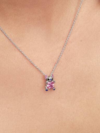 Collar collier con piedra rosada Stitch de Disney