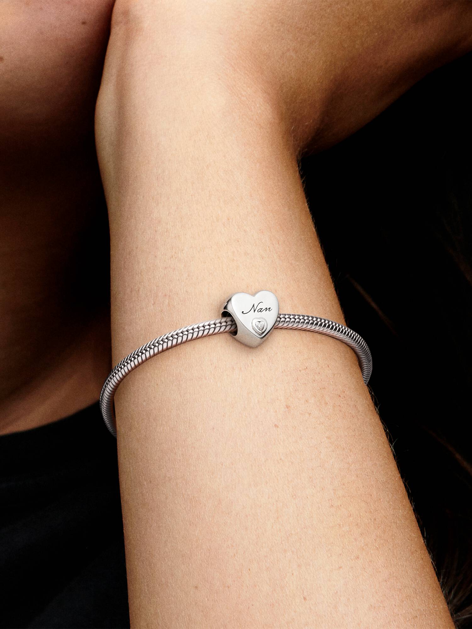 Nan heart silver charm with clear cubic zirconia