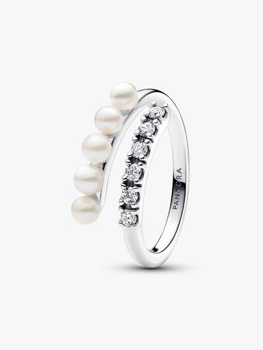Anillo Abierto Perlas Cultivadas de Agua Dulce Tratadas y Pavé