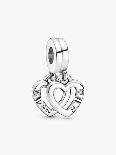 Charm colgante dividido Corazones gemelos entrelazados