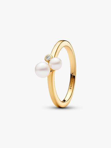 Anillo Dúo de Perlas Cultivadas de Agua Dulce Tratadas