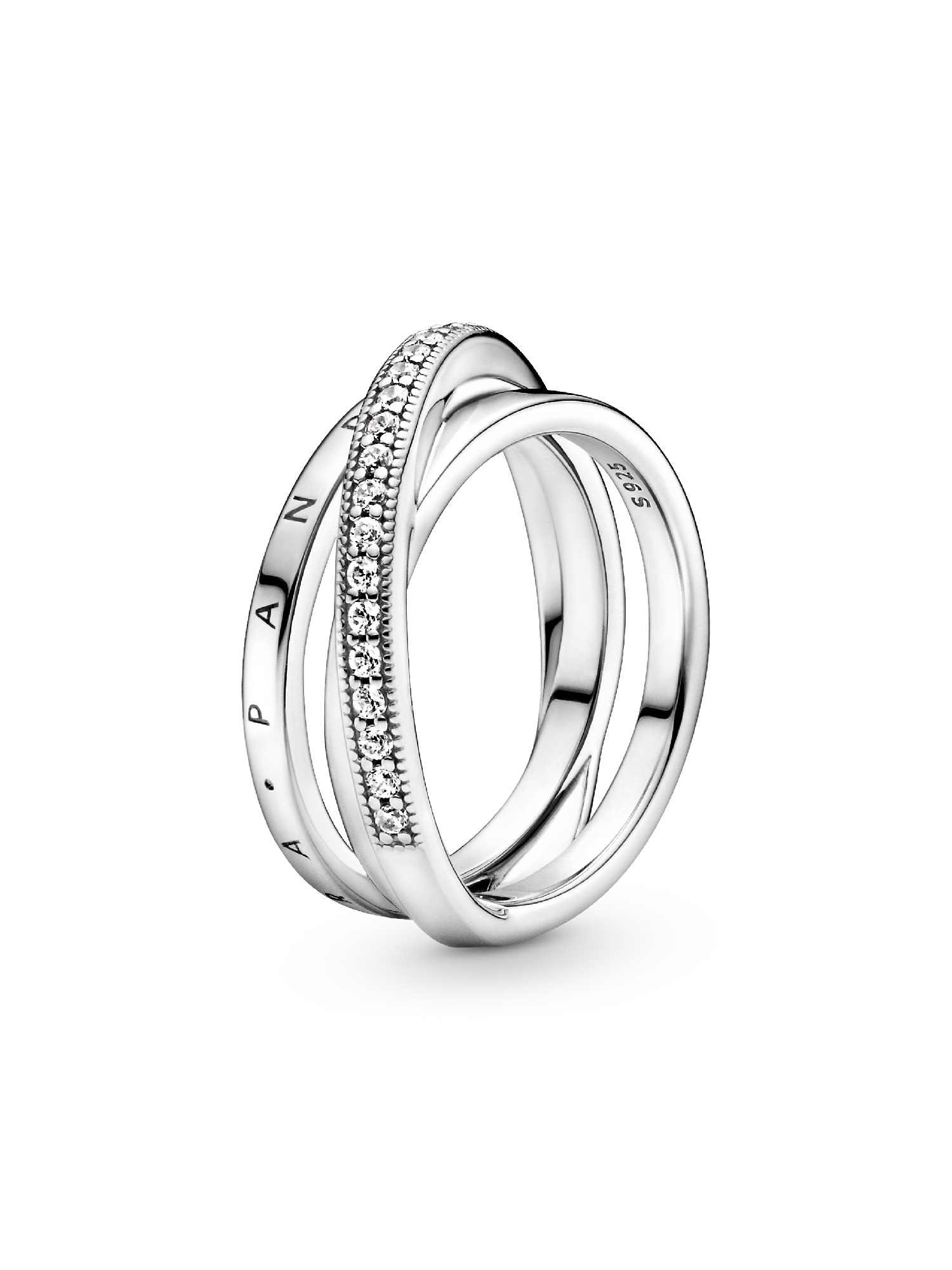Anillo de banda triple cruzado con pavé