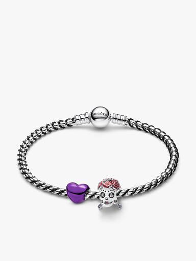 Set de Regalo de Brazalete con Charm Corazón Morado y La Catrina
