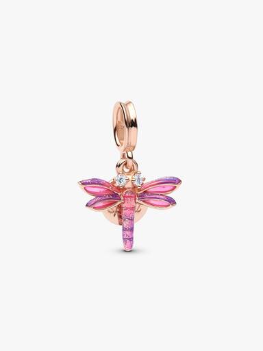 Charm colgante doble Libélula rosada