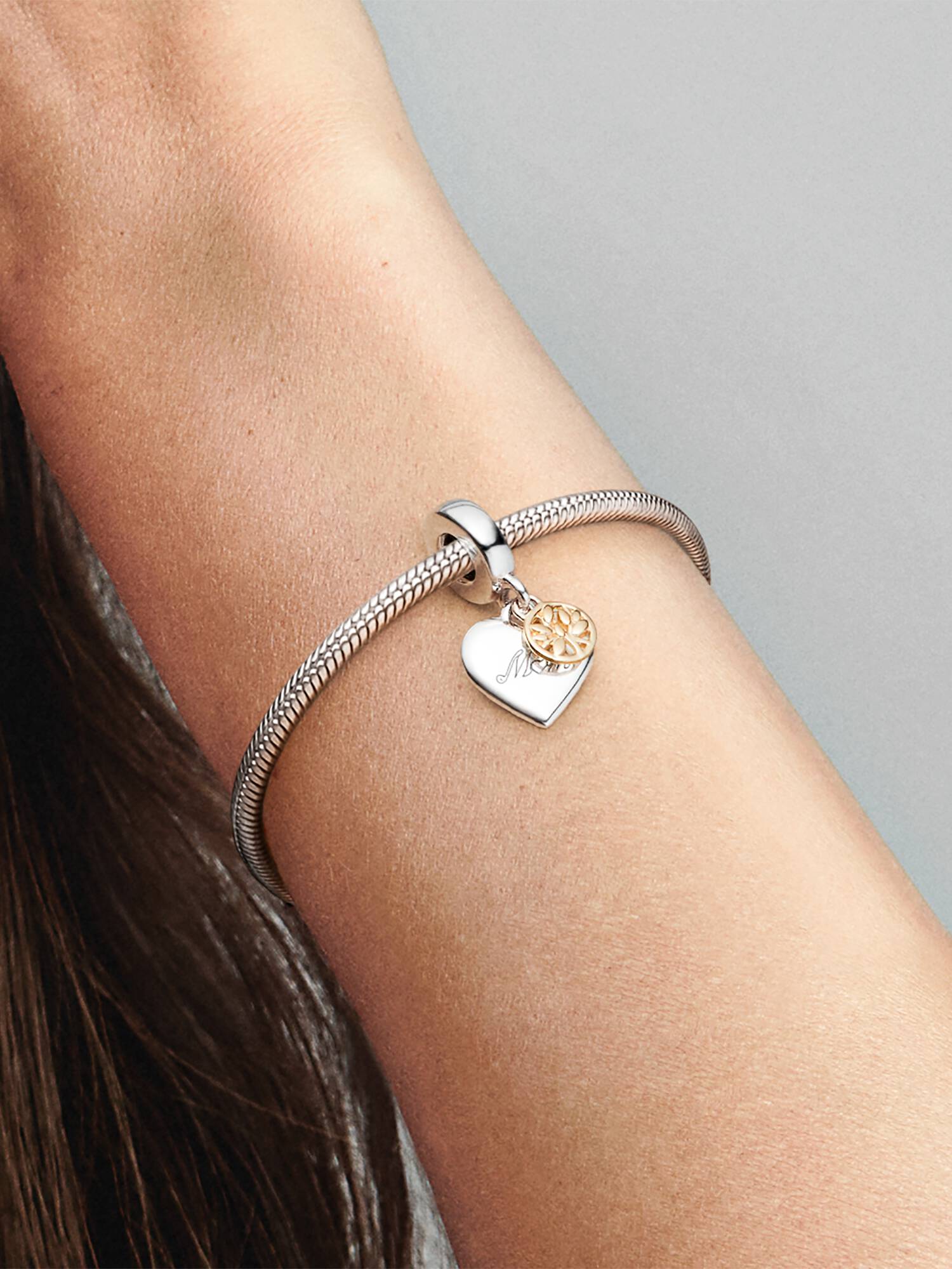 Charm colgante de dos tonos Árbol de familia y corazón