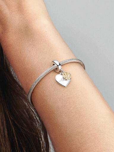 Charm colgante de dos tonos Árbol de familia y corazón