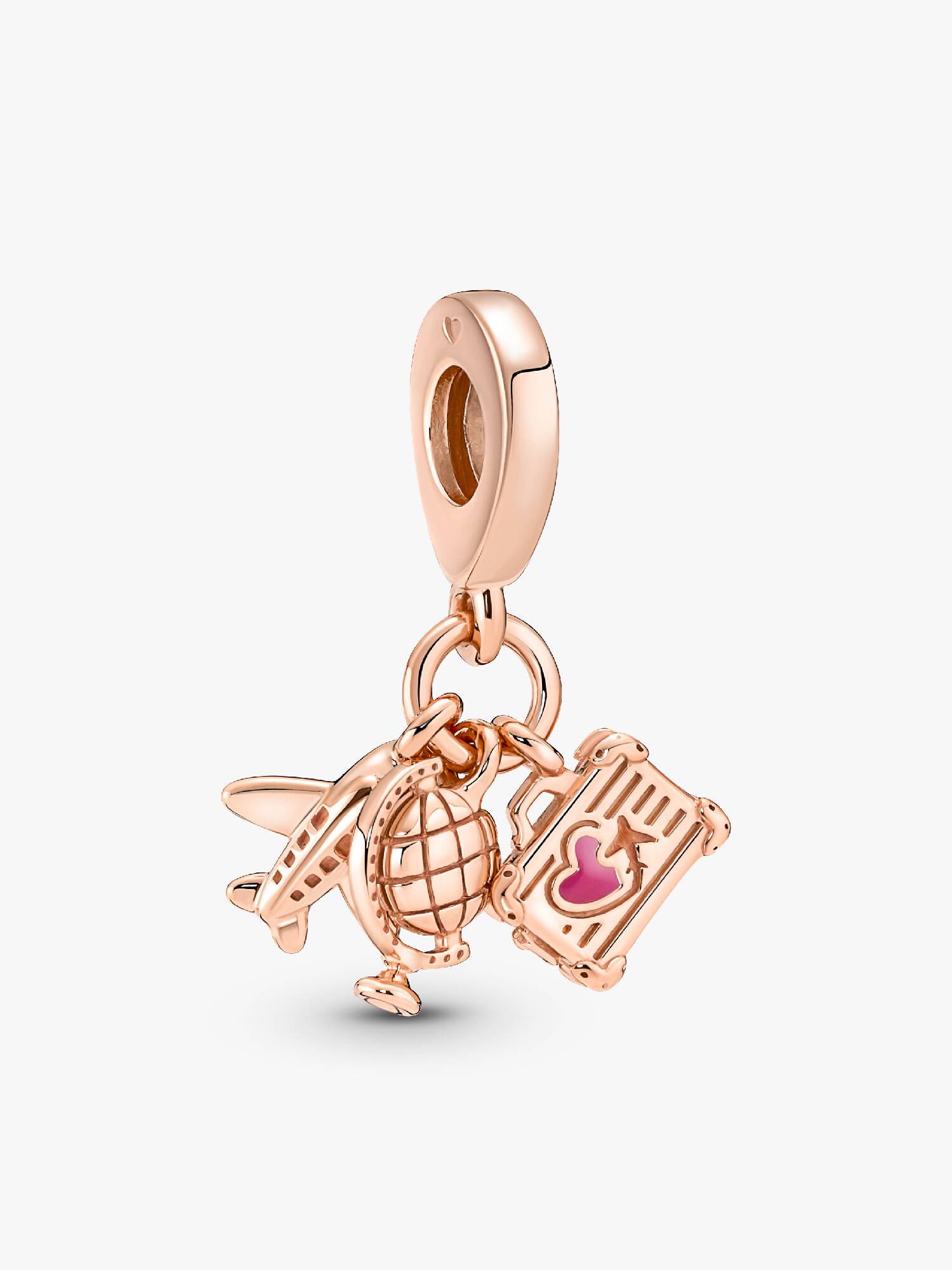 Charm colgante Avión, globo y maleta Recubrimiento en Oro Rosa 14k