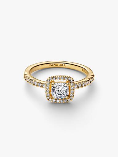 Anillo Halo tranparente cuadrado brillante