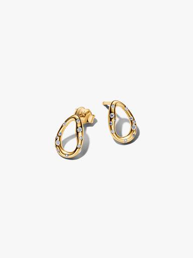 Aretes de botón con forma oval orgánica engastados con piedras