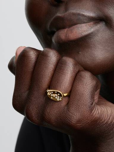 Anillo Sello Ovalado Pequeño con Piedras Engastadas