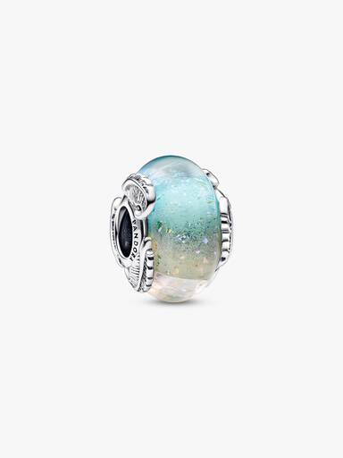 Charm de cristal Murano multicolor y pluma curvada
