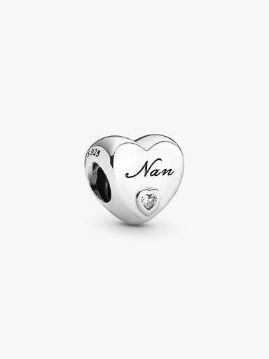 Nan heart silver charm with clear cubic zirconia